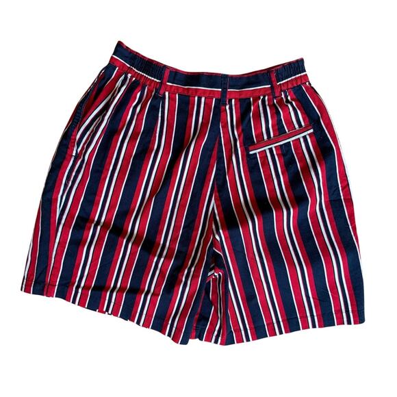 Vintage Pleated Bermuda Shorts Women’s Size Small Navy Blue Red Stripe 90s - Picture 2 of 4